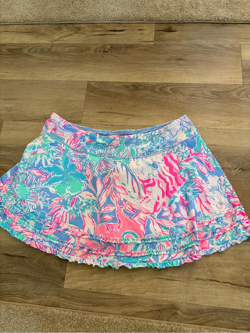 Lilly Pulitzer Luxletic Fionna Skort XL Blue Peri Viva La Lilly Tiered Ruffle